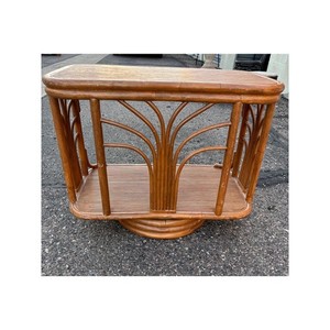 Vintage Rattan Bamboo Swivel Side Table Boho Rotates 30"x18"x24"