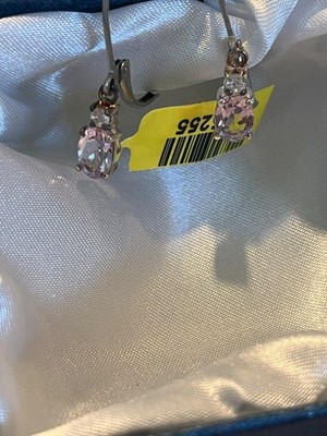 NWT Sterling Silver & Stainless Steel Rose Amethyst White Topaz Dangle Earrings