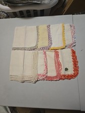 Lot Of 8 Vintage Linen Handkerchiefs With Crochet Edges 1950s
