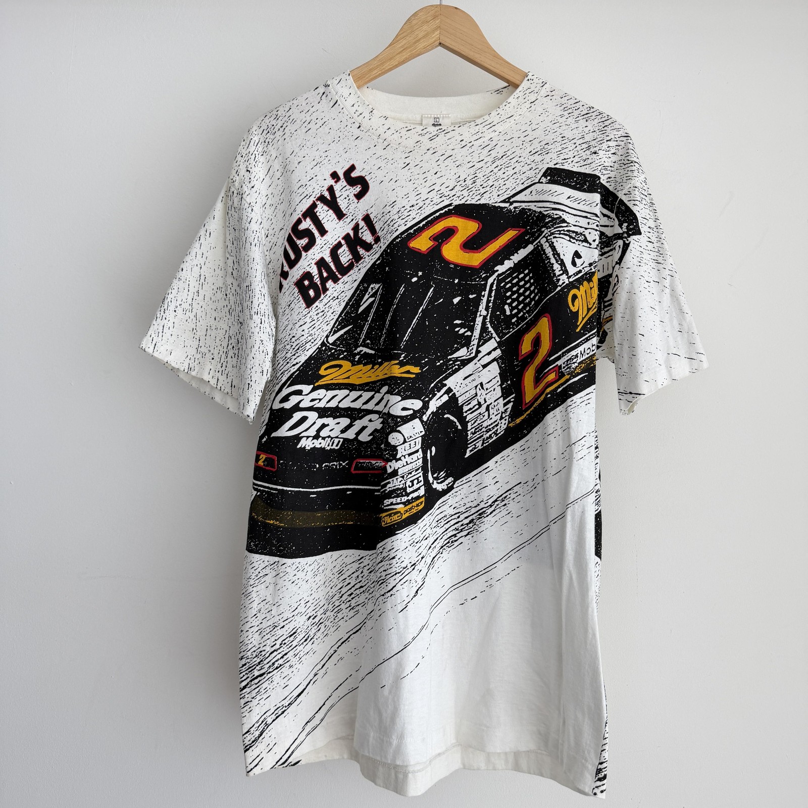 Vintage Rusty Wallace Shirt Mens Large White Miller Genuine Draft 2 NASCAR USA