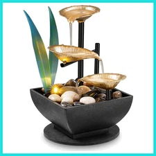 Tabletop Fountain Desktop Fountain 3-Tier Indoor Golden Lotus Leaf Relaxation...