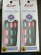 2xKiss imPRESS No Glue Press-On Nails~Short Length~2 Pk~”Sticky Sweet “~ Pastels