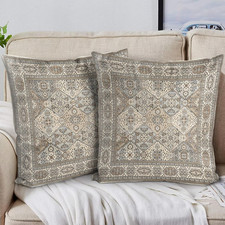 Boho Floral Throw Pillow Covers 18x18 inch Set of 2,Grey Boho Rug Geometric Flor