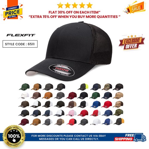 Flexfit 6511 Unisex Premium 6-Panel Fitted Blank Permacurv Visor Trucker Cap
