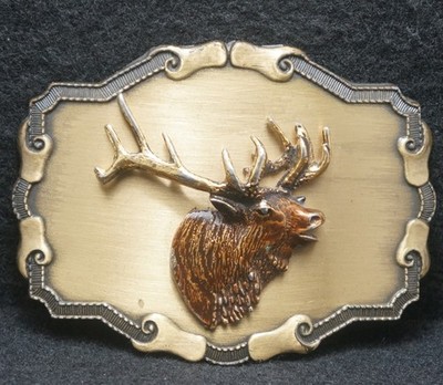 XA11174 *NOS* VINTAGE 1978 RAINTREE ***ELK*** WILDLIFE ARTWORK MENS BELT BUCKLE