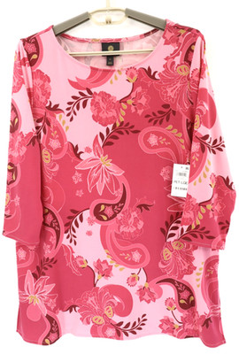 NWT JM COLLECTION Women's Stretch Polyester Tunic Blouse 3/4 Sleeve Paisley PL