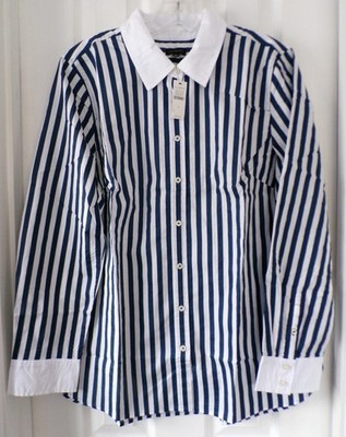 NWT NEW SPRING TALBOTS SIZE LARGE MODERN CLASSIC BUTTON FRONT SHIRT NAVY $94.50