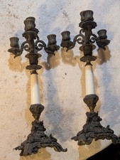 Paire de Candélabres Anciens Napoléon III – Régule & Opaline