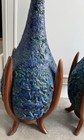 MCM Lamps Blue Green Textured Mid-Century Ceramic Wood ￼ — photo 3