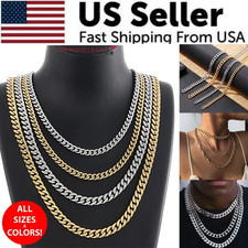 16-30" Stainless Steel Silver Chain Cuban Curb Womens Mens Necklace 3/5/7/9/11mm