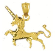 14k Yellow Gold UNICORN 3D 3 Dimensional Pendant / Charm, Made in USA
