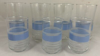 Libbey Blue Stripe Glasses 12 oz Tumblers 6 oz  Juice Set Of 7