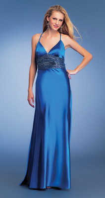 Dave & Johnny 5433 Women's Beaded Silk Blue Teal Dress Long Gown Size 0
