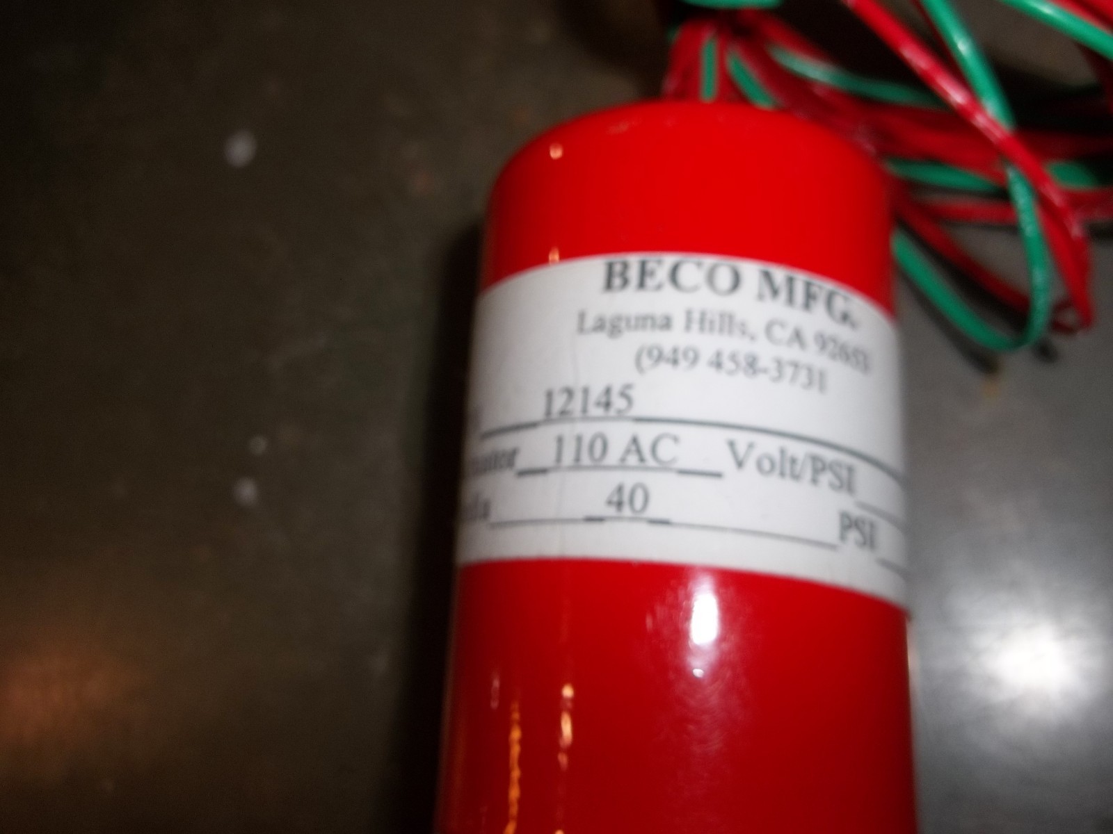 BECO MFG 12145 RED SOLENOID ACTUATOR VALVE ACTUATOR 110 AC 40 PSI