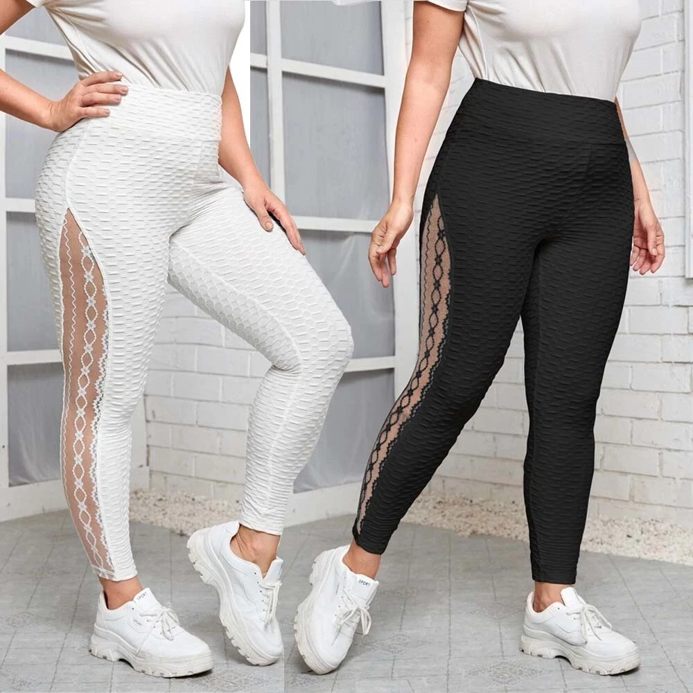 Women's Plus Size High Waisted Yoga Pants Butt Lifting Textured