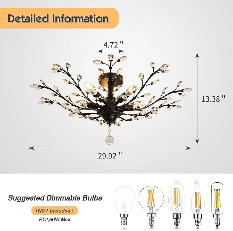Lámpara de techo moderna de cristal pequeña vintage de 5 luces decoración Foto 4 de 4