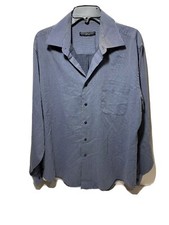 Geoffrey Beene Mens Dress Shirt Sz Large Fitted Vertical Blue Stripe