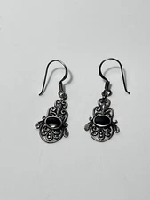 Vintage Boston Museum of Arts BOMA Sterling Silver & Onyx Ornate Dangle Earrings