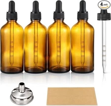 Frascos goteros de vidrio ámbar oscuro de 4 oz con gotero dosificador, paquete.