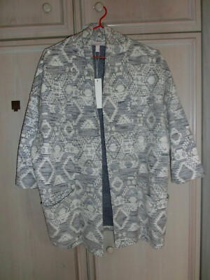 Esprit Jacke Blazer Gr S / M 36 / 38 blau weiß offen Longjacke Ethno Muster