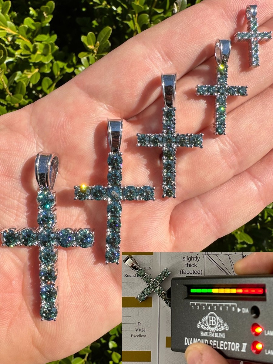 Green Blue MOISSANITE Real 925 Silver Tennis Cross Iced  display picture 2