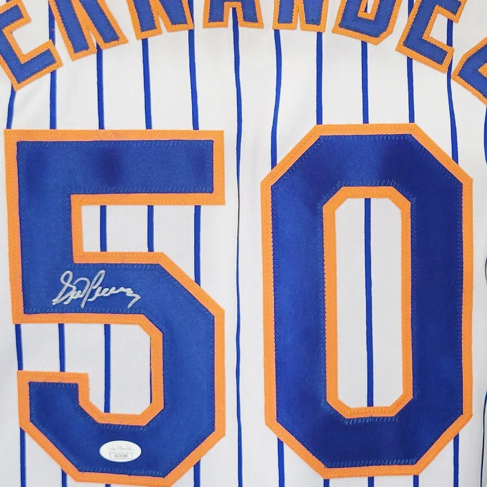 Camiseta de béisbol firmada por Sid Fernández a rayas de Nueva York (JSA) Foto 2 de 3