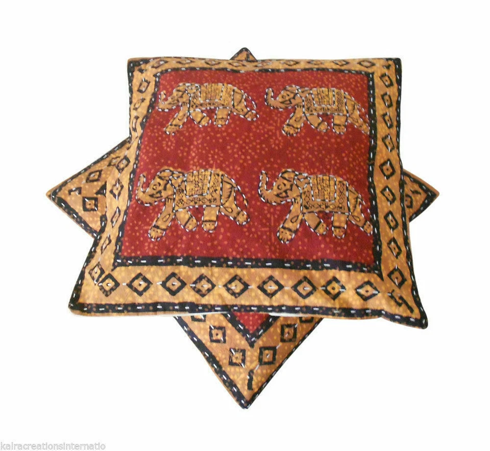 Cushion Cover 2 pcs Handmade Indian Animal Block Print Throw Pillow Case 16" - Image 3 of 4
