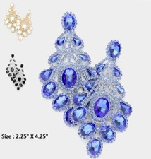 Oversized Oval Chandelier Crystal Rhinestone Long Dangle Drop Pierced Earrings