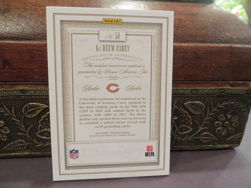 Panini Flawless Game Worn Jersey Bears Ka'Deem Carey 10/25 2014 - Image 4 of 4