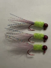 Three hand tied 1/16 crappie jigs 