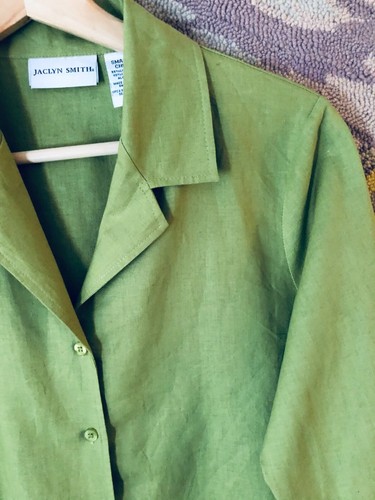 NWT JACLYN SMITH Sz S Women's Blouse Shirt Linen Blend 3/4 Sleeve Avocado Color - Picture 3 of 9