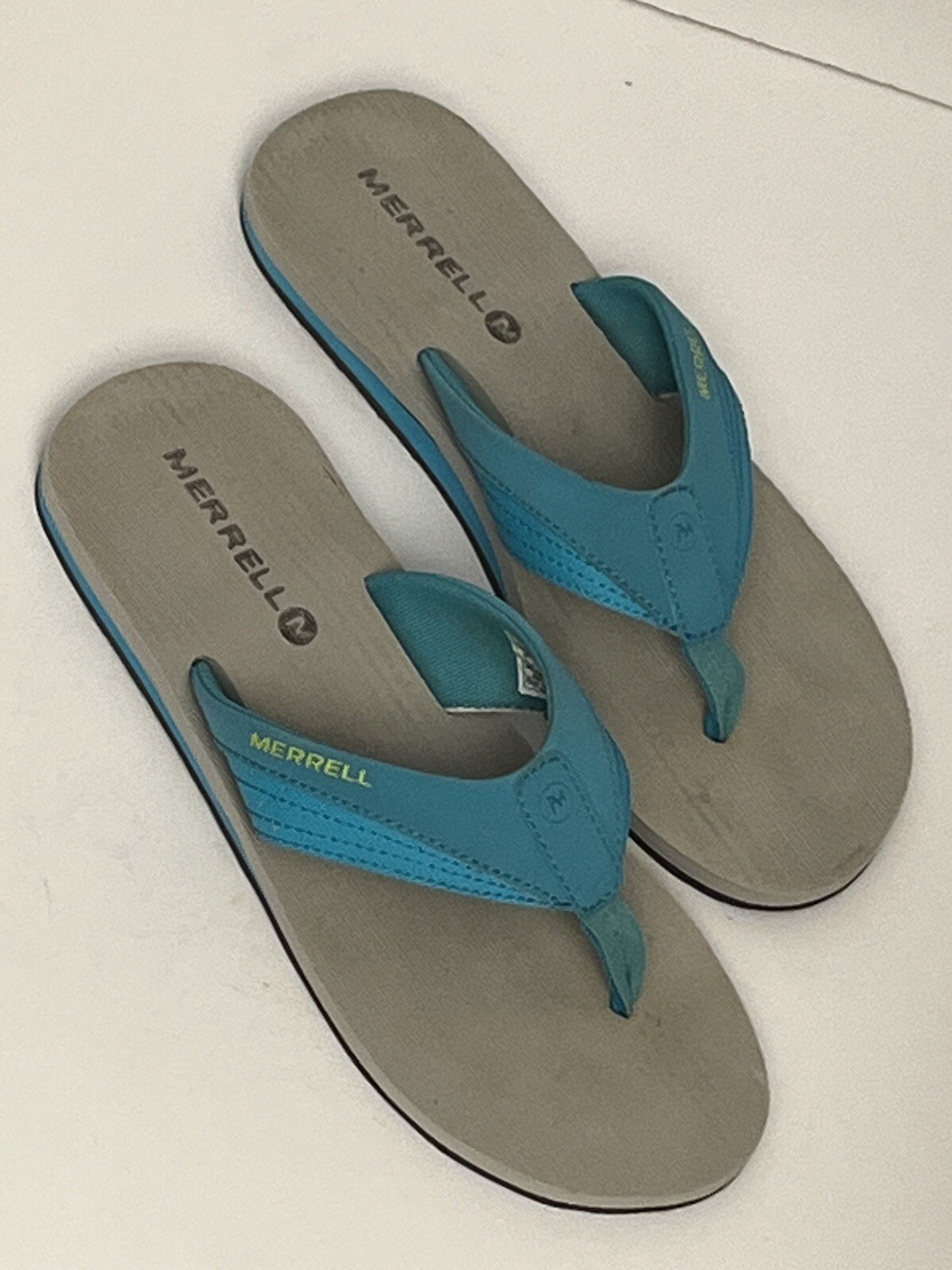 Merrell sandalo donna taglia 10 perizoma scivolo piscina spiaggia infradito blu immersione schiuma