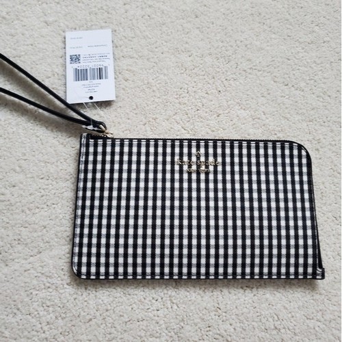 NWT Kate Spade Medium L-Zip Wristlet in Jazzy Gingham Black - Picture 12 of 13