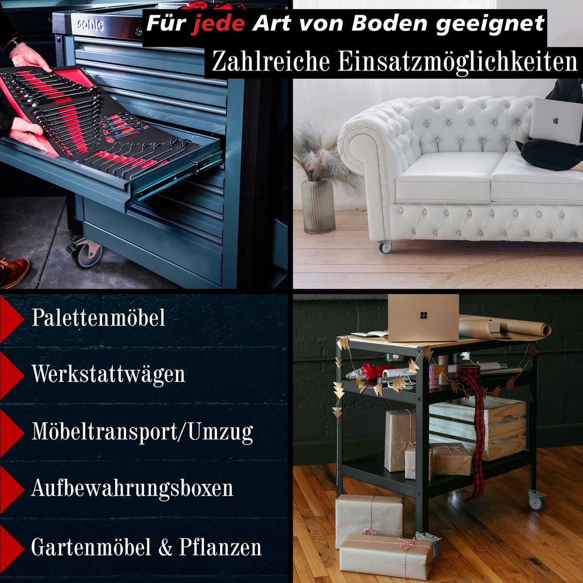 Stielrollen 2 Zoll Heavy Duty – 4 Lenkrollen Mit Gewinde, Je 150 Lbs Tragkraft