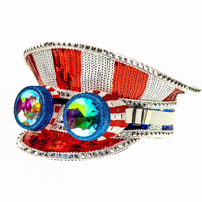 USA Flag Steampunk Captain Hat with 3D Lens for 4th of July Party