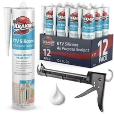 Kraken Bond RTV Silicone + Caulking Gun - 1 Set 10.1oz 12 Pack - White