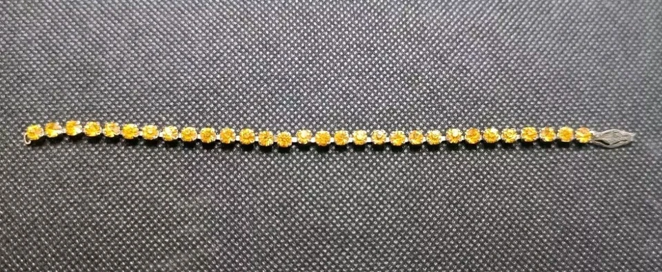 黄色水晶纯银 6 英寸长复古手链未签名 — 第 3/4 张图片