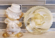 VINTAGE MOSSER GLASS CLOWN AND MATCHING MOSSER GLASS PLATE 