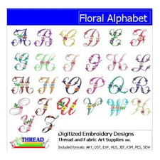 Embroidery Design Set - Floral Alphabet - 26 Designs - 9 Formats - USB Stick