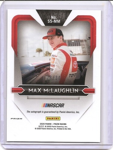 Panini Prizm Max McLaughlin 2020 sesiones de firma rojo azul Hyper Prizm automático/30 - Imagen 2 de 2