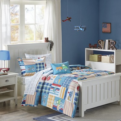 Reversible Soft Boys Blue Fire Police Train Truck Airplane Car Comforter Set New Comforters Bedding Sets Bedding