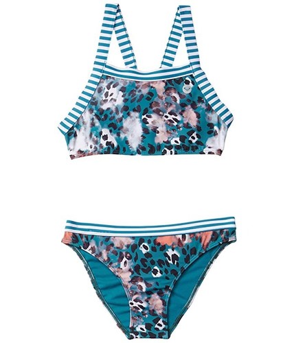 Roxy Girls Island Trip Blue Leopard Crop Top Set L36906 Big Kids Size 14/XL - Picture 2 of 2