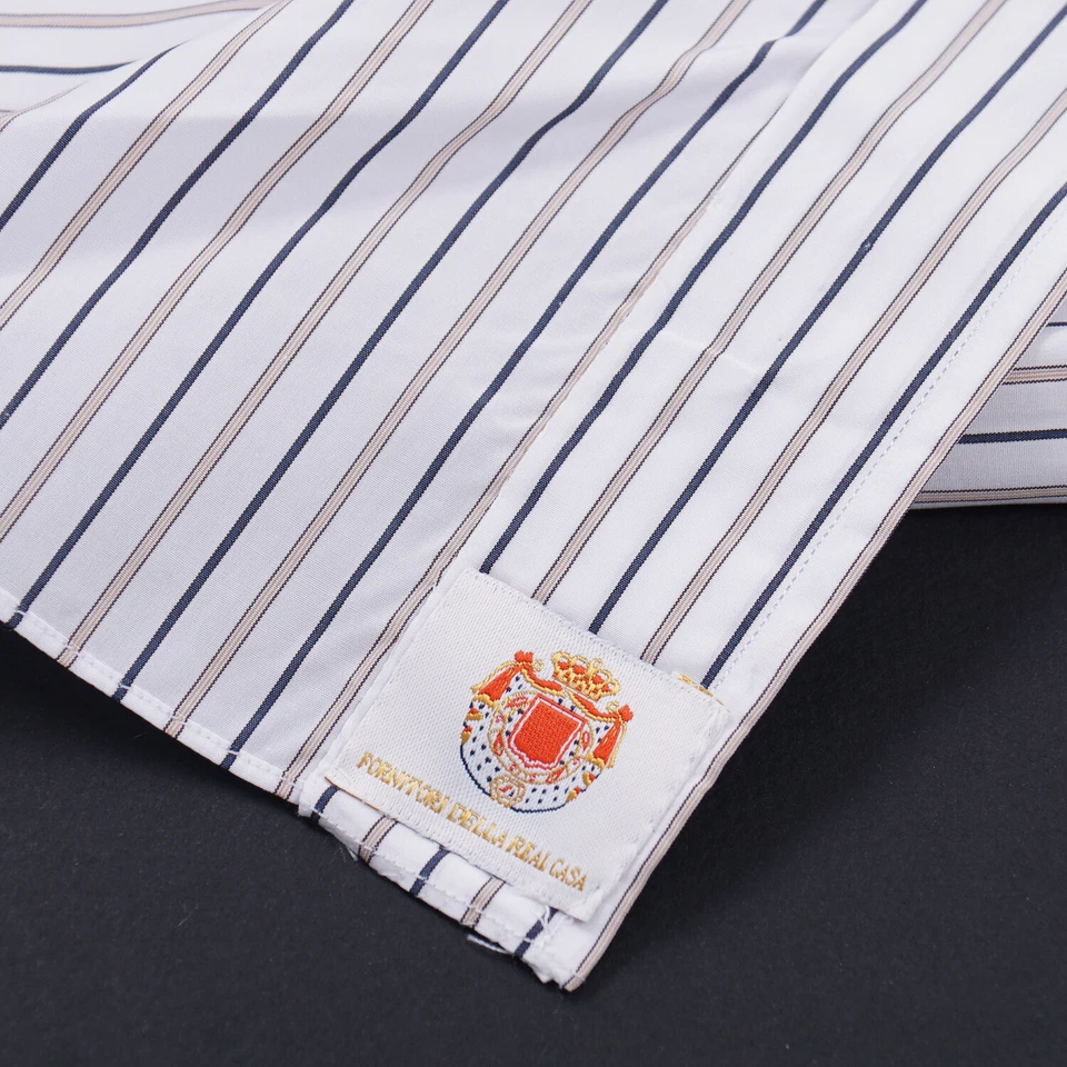 Luigi Borrelli Royal Collection French Cuff Striped Cotton Dress Shirt 15.5 - Image 2 of 4