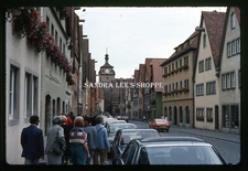 1981 Slide Rothenburg Germany Street Scene People Cars Clocktower Building #2361