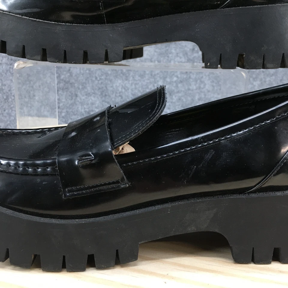 Guess Zapatos Mujer 9 M Hillford Grueso Suela Sin Cordones Mocasín Negro Imitación Cuero Foto 3 de 4