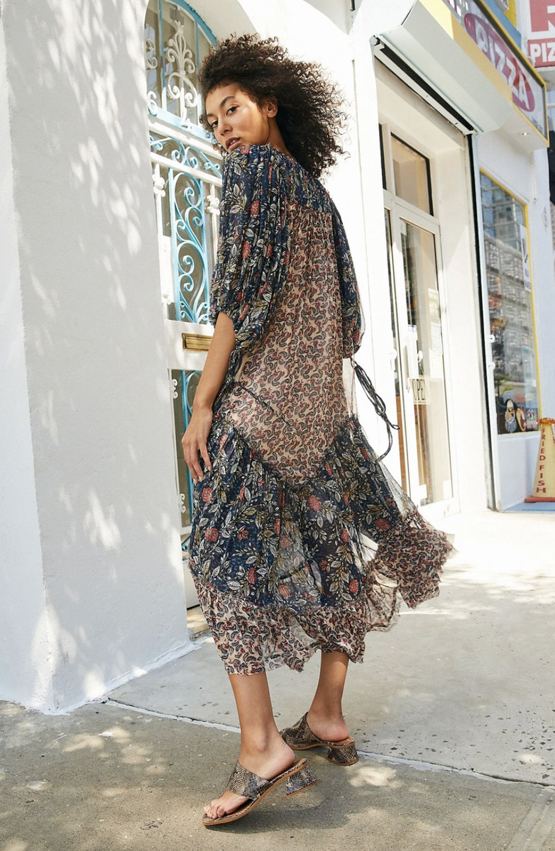 Free People Estelle Chiffon Button Front Printed Maxi Dress Size Medium