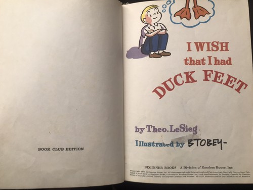 I WISH I HAD DUCK FEET ~ LeSieg ~ Vintage Matte Children's Beginning Reader Book - Picture 3 of 4