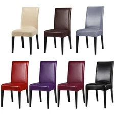 Waterproof PU Leather Stretch Dining Room Chair Cover Wedding Banquet Seat Cover