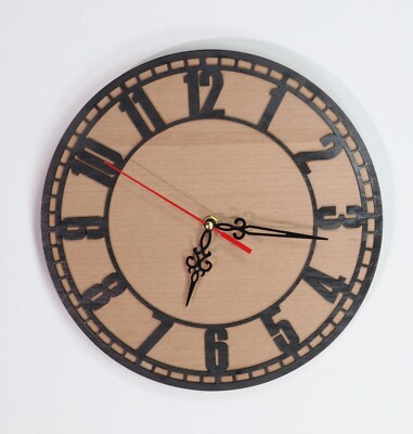 11'' Hand Made & Laser Cut Wooden Wall Clock, Wall Clock Silent No Ticking
