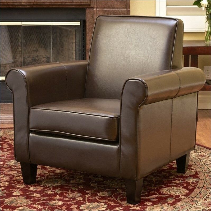 Noble House William Leather Club Chair in Brown